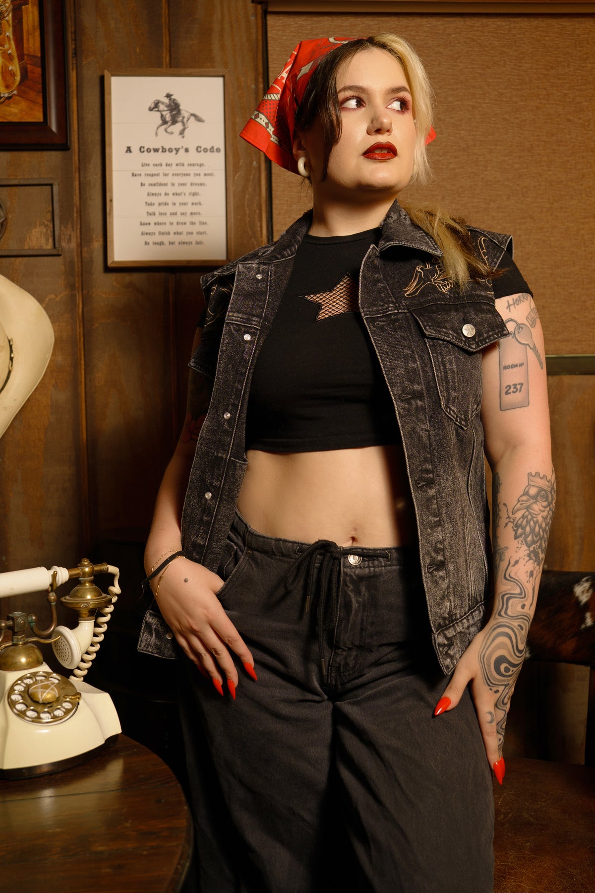 Helluva Boss Wrath Ring Denim Vest