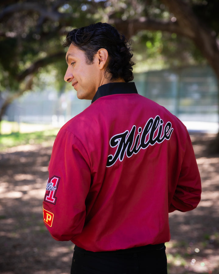 Millie Satin Bomber Jacket - Red