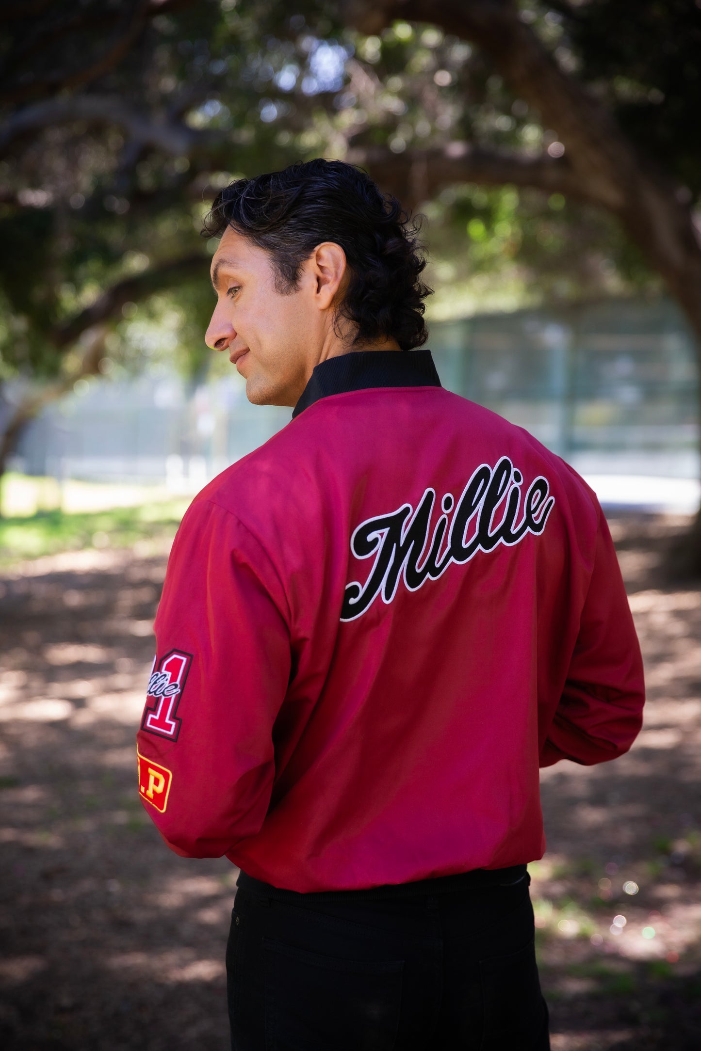 Millie Satin Bomber Jacket - Red